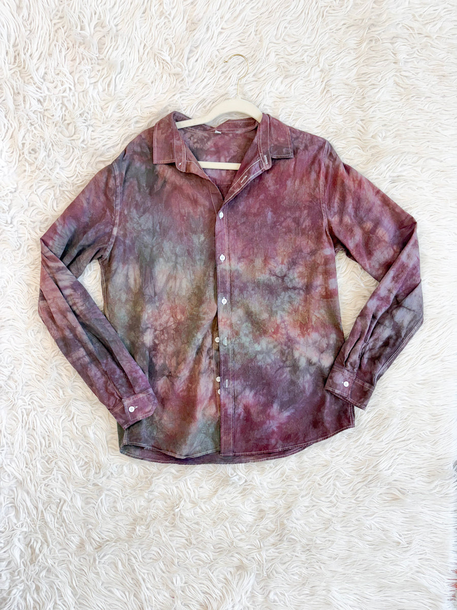 Linen Button down Long sleeve Shirt 'Nebula' M