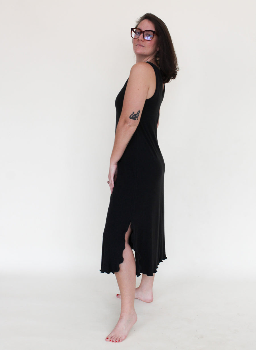 'Black' Midi Slip Dress