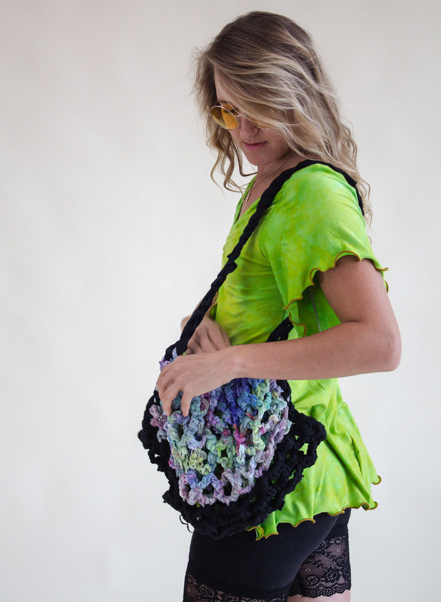 Iridescence & Black Crocheted Market Bag